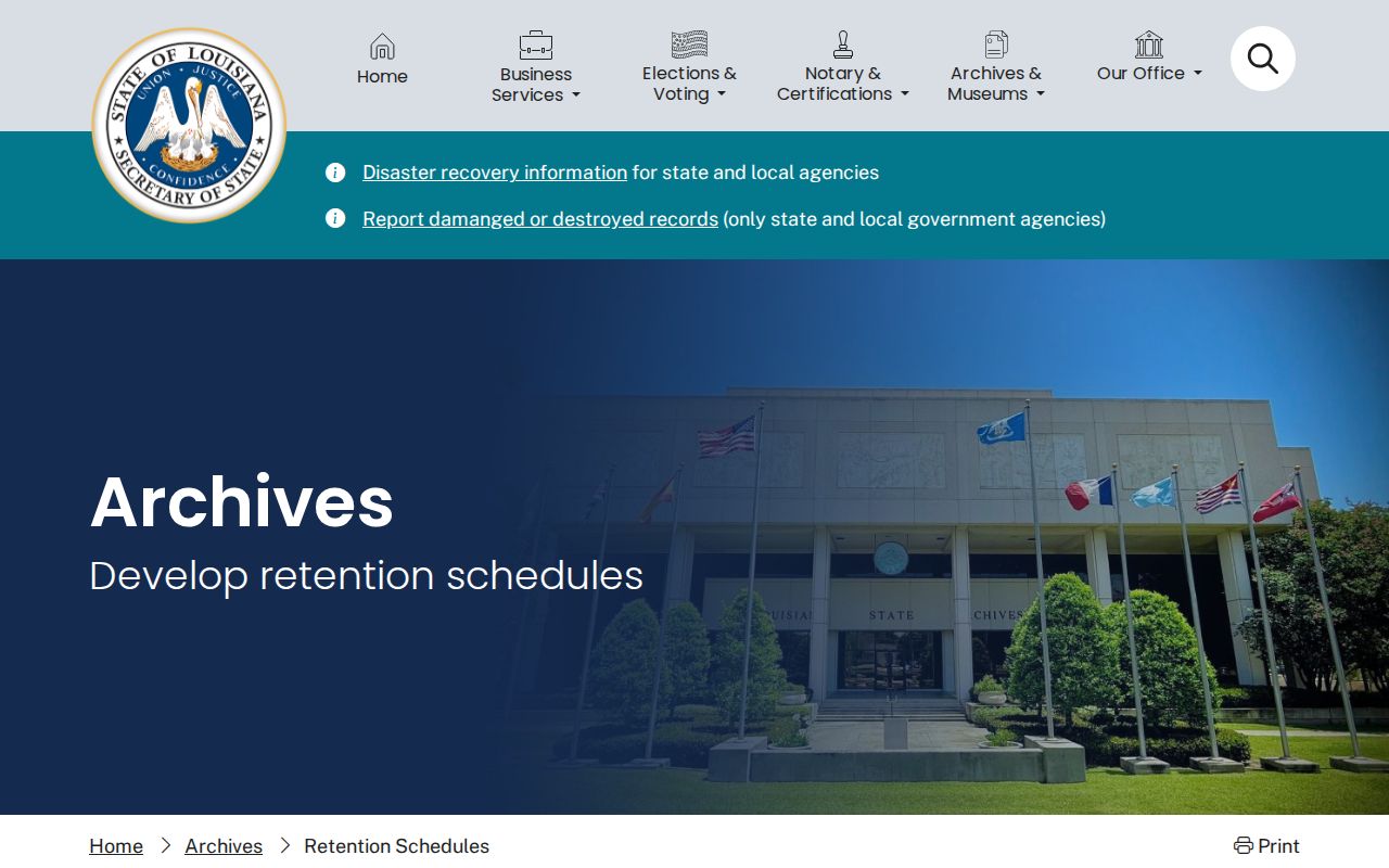 Louisiana retention schedules for older St. Landry Parish booking records