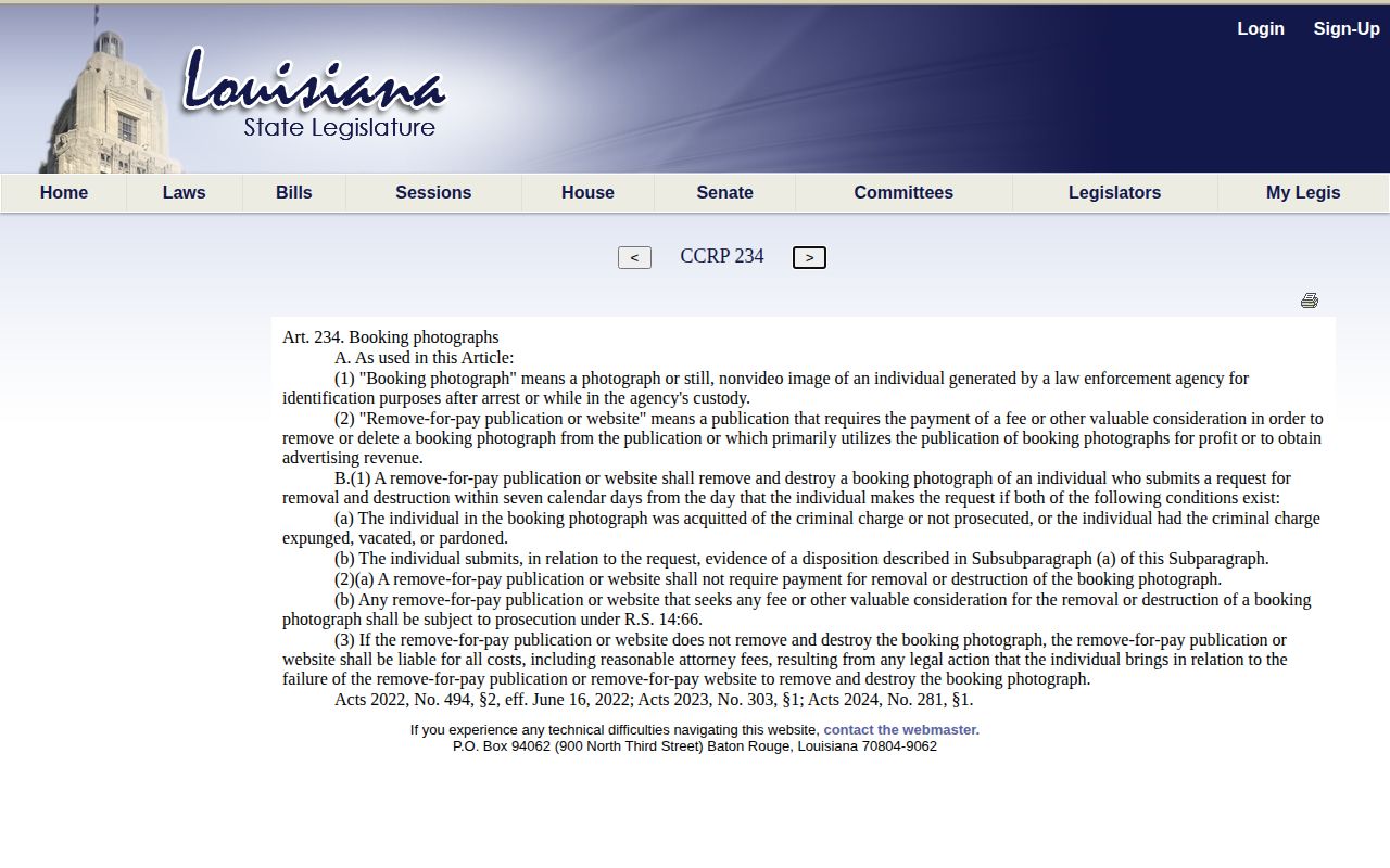 Louisiana expungement law for St. Landry Parish booking records