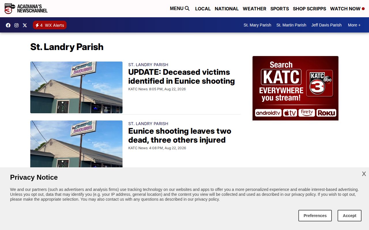 St. Landry Parish KATC crime news and arrest story stream